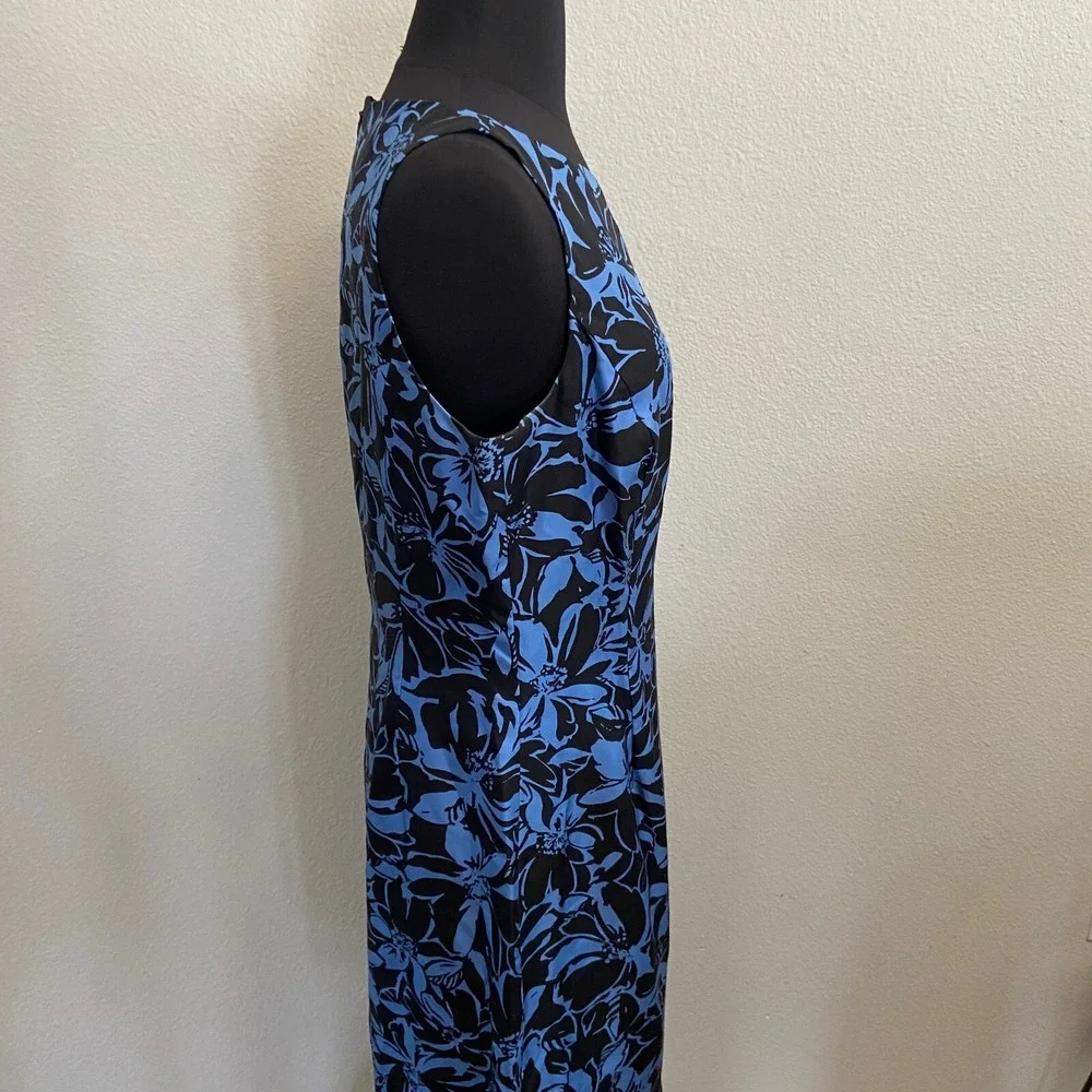 Ann Taylor Womens Silk Floral Print Sleeveless Sheath Dress Career Party Blue 10